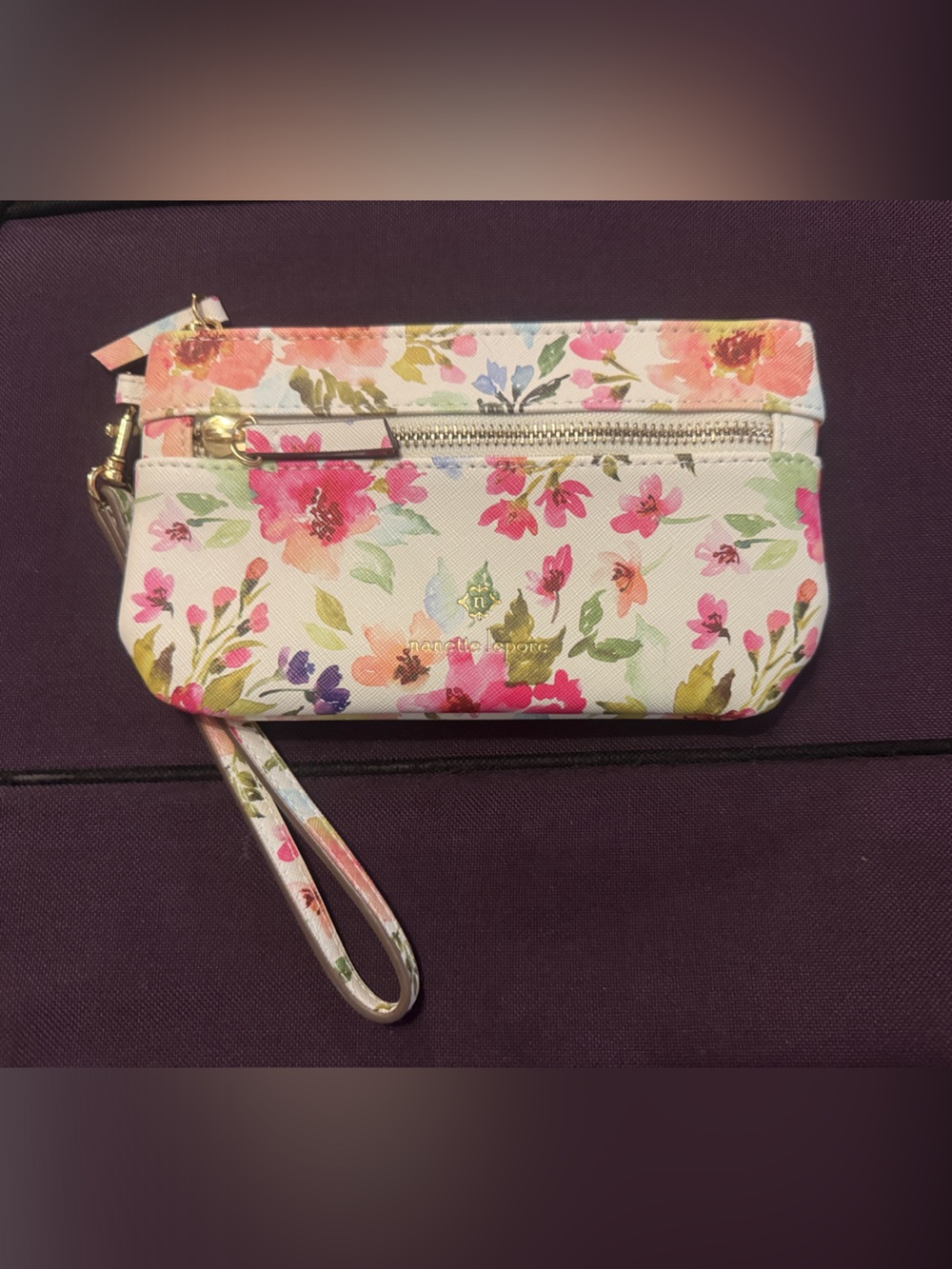 Nanette Lepore Floral Wristlet in Cream with Pink Accents